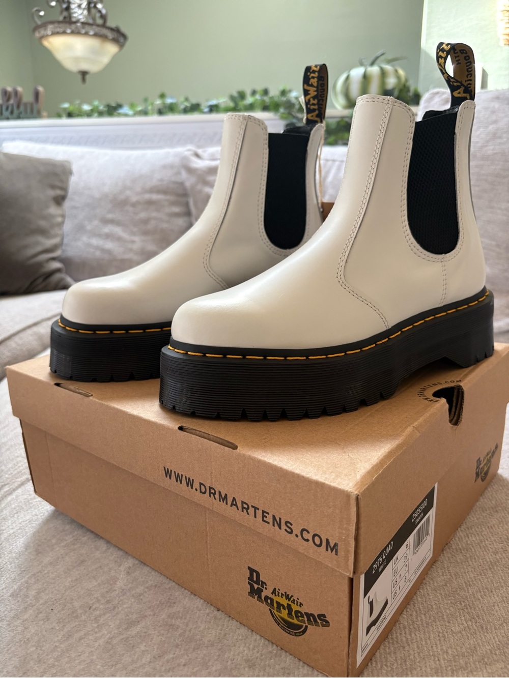 Dr. Martens White Platform Lace-Up Chelsea Boots with Black Sole - Picture 3 of 5